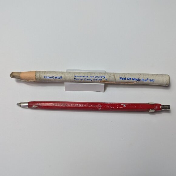 Vintage 60s Faber Castell Drafting Peel Off Magic Rub Eraser & Sure Grip Pencil - Picture 1 of 8
